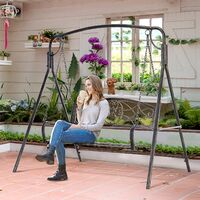 Outsunny Steel 2-Seater Garden Swing Bench Elegant Scrolling Outdoor Seat Bronze Tone