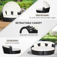 Outsunny 5 PCs Cushioned Outdoor Plastic Rattan Round Sofa Bed Table Set Black