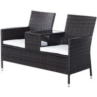 Outsunny Garden Rattan 2 Seater Companion Bench w/ Cushions Patio Furniture - Brown
