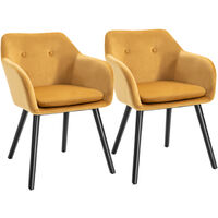 HOMCOM Set Of 2 Velvet Look Dining Chairs Retro Seating Wooden Legs Yellow