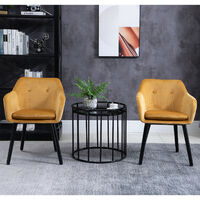 HOMCOM Set Of 2 Velvet Look Dining Chairs Retro Seating Wooden Legs Yellow