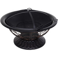 Outsunny 76cm Round Garden Firepit Patio Heater with Poker, Cover,Wood Log Grade