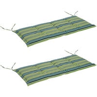 Outsunny Set Of 2 Striped Bench Cushions 2 Seater Padded w/ Tie Fastenings Green Grey