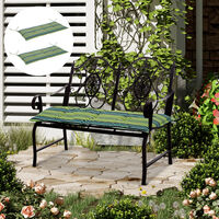 Outsunny Set Of 2 Striped Bench Cushions 2 Seater Padded w/ Tie Fastenings Green Grey