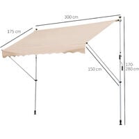 Outsunny 3x1.5m Manual Retractable Patio Awning Floor- to-ceiling Shade Beige