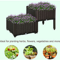 Outsunny 2-piece Elevated Flower Bed Vegetable Herb Planter Plastic, Brown