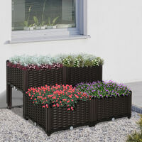 Outsunny 4-piece Elevated Flower Bed Vegetable Herb Planter Plastic, Brown