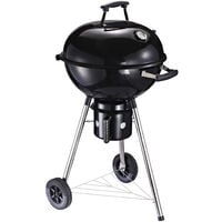 Outsunny Freestanding Charcoal BBQ Grill Portable Cooker w/ Wheels Storage Shelves
