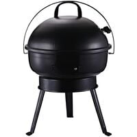 Outsunny Compact Portable Lightweight Enamel BBQ Grill w/ Lid Carry Handle Black