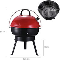Outsunny Compact Portable Lightweight Enamel BBQ Grill w/ Lid Carry Handle Red