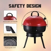 Outsunny Compact Portable Lightweight Enamel BBQ Grill w/ Lid Carry Handle Red