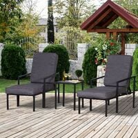 Outsunny Garden Patio Sun Lounger Outdoor Lounger 5 pcs Set Reclining Chair & Coffee Table Footstools Metal Frame Patio Lounger with Cushions