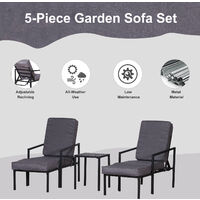 Outsunny Garden Patio Sun Lounger Outdoor Lounger 5 pcs Set Reclining Chair & Coffee Table Footstools Metal Frame Patio Lounger with Cushions
