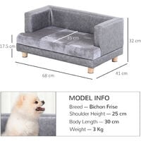PawHut Pet Sofa Couch Dog Cat Wooden Frame Plush Soft Cushion Grey Small Animal