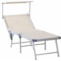 Outsunny Outdoor Lounger Fold 180° Reclining Chair w/ Adjustable Canopy Beige