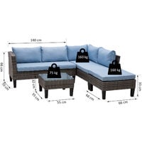 Outsunny 4 Pcs Garden Sofa PE Rattan Set w/ 2 Seats Coffee Table Glass Top Blue