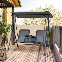 Outsunny 2 Person Swing Chair with Pivot Table & Middle Storage Console, Grey