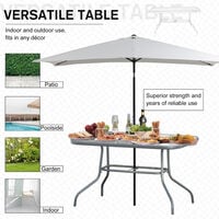 Outsunny Metal Garden Dining Table Outdoor Patio w/ Glass, Umbrella Hole