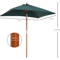 Outsunny Wooden Patio Umbrella Market Parasol Outdoor Sunshade Green