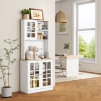 HOMCOM 72" Modern Kitchen Solid Storage Sideboard Cabinet w/Glass Door– White