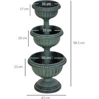 Outsunny 3-tier Chelsea Planter Flowers Display Thick Plastic Pattern Wide Base