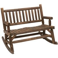 Outsunny 2-Seat Rocking Bench Wood Frame Rough-Cut Log Loveseat Dark Brown