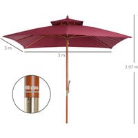 Outsunny 3M Garden Parasol Patio Bamboo Sun Umbrella Sun Shade Outdoor Canopy