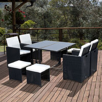 Outsunny 9PC Rattan Garden Furniture Outdoor Patio Dining Table Set Weave Wicker 8 Seater Stool Black