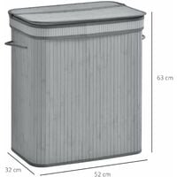 HOMCOM 100L Wood Laundry Basket One Compartment Flip Lid Removable Lining Grey
