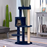 PawHut 3-Tier Deluxe Cat Activity Tree Scratching Posts Perch House Kitten Royal Blue