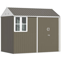 Outsunny 8x6ft Metal Shed Garden Storage Shed w/ Double Door, Window, Grey