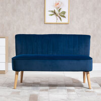 HOMCOM Double Seat Sofa w/ Wood Frame Foam Padding High Back Stylish Blue