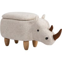 HOMCOM Rhino Storage Stool Cute Decoration Footrest Wood Frame Legs Cream