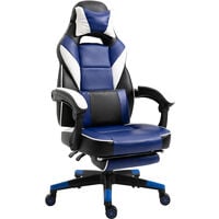 Vinsetto Cool & Stylish Gaming Chair Ergonomic Recliner w/ Thick Padding Footrest Neck & Back Pillow 5 Wheels Racing Swivel Height Adjustable Home Office Blue