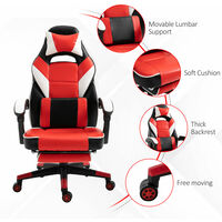 Vinsetto Cool & Stylish Gaming Chair Ergonomic Recliner w/ Thick Padding Footrest Neck & Back Pillow 5 Wheels Racing Swivel Height Adjustable Home Office Red