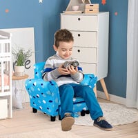 HOMCOM Cute Cloud Star Child Armchair Seat Wood Frame w/ Footrest Padding Blue