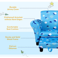 HOMCOM Cute Cloud Star Child Armchair Seat Wood Frame w/ Footrest Padding Blue