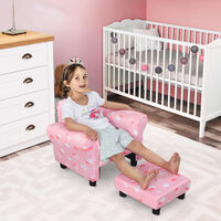 HOMCOM Cute Cloud Star Child Armchair Seat Wood Frame w/ Footrest Padding Pink