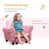 HOMCOM Cute Cloud Star Child Armchair Seat Wood Frame w/ Footrest Padding Pink