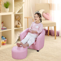 HOMCOM Kids MiniArmchair & Seat Set Padded 3-6 Years Wood Frame Pink