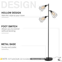 HOMCOM Industrial Steel Birdcage Floor Lamp w/ 3 Lights Round Base Switch Black