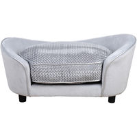 PawHut Glitzy Pet Sofa Couch Seat Wood Frame w/ Cushion High Back Plush Grey