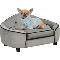 PawHut 67cm Cordroy Dog Cat Pet Sofa Padded w/ Cushion Tub Wide Comfort Grey