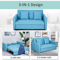 HOMCOM Two Seater Fabric Sofa Bed with Storage furniture for Livingroom Furniture Blue