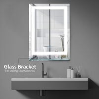 kleankin 70x50cm LED Light-Up Bathroom Mirror w/ Glass Shelf Touch Switch  Home