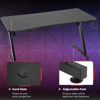 HOMCOM Gaming Desk Steel Frame Cup Headphone Holder Adjustable Feet Home Black