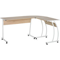 HOMCOM L Shaped Corner Desk Home Office Study Steel Frame Adjustable Feet Brown