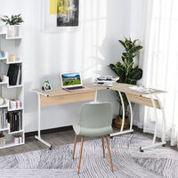 HOMCOM L Shaped Corner Desk Home Office Study Steel Frame Adjustable Feet Brown