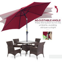 Outsunny Patio Umbrella Parasol Sun Shade Garden Aluminium Wine Red 2.7M