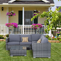 Outsunny 4 Pieces Rattan Furniture Set Sofa Chair Coffee Table Wicker Grey